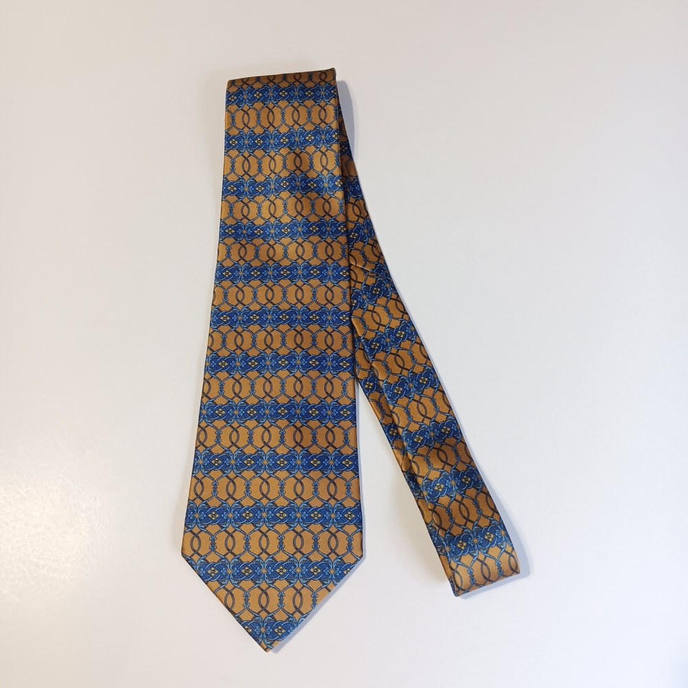 Louis Feraud Blue and Gold Geometric Tie